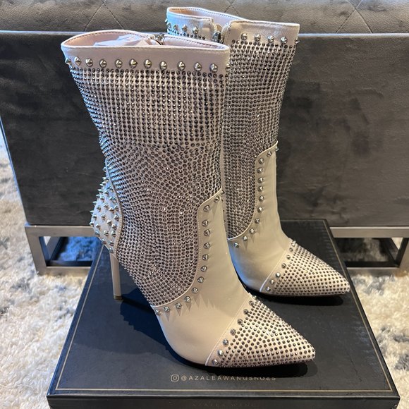 Dolls Kill Shoes - NWT Azalea Wang Studded Rhinestone Cream Booties